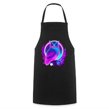 Eule Neon Moon Synthwave - Kochschürze - Schwarz - Vorne - AI Model Male 185 dark (185cm)