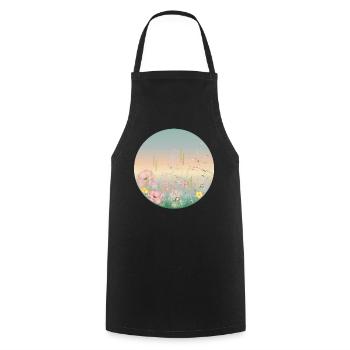 delicately blooming meadow in pastel colors in spring - Cooking Apron - black - Front - AI Model Male 185 dark (185cm)