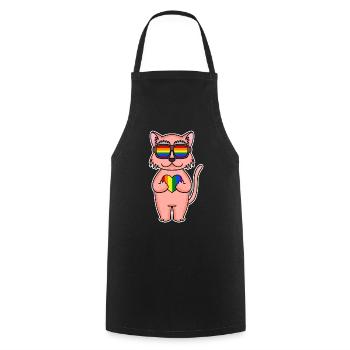 Rainbow Colorful Cat - Cool Cat - Cooking Apron - black - Front - AI Model Male 185 dark (185cm)