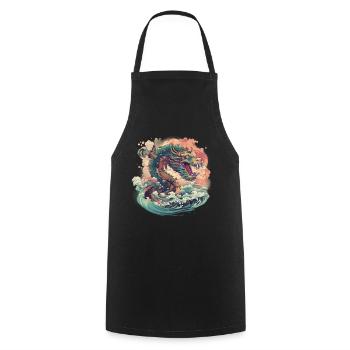 Asiatisch Drache Anime Japanisch Meer Wellen - Kochschürze - Schwarz - Vorne - AI Model Male 185 dark (185cm)