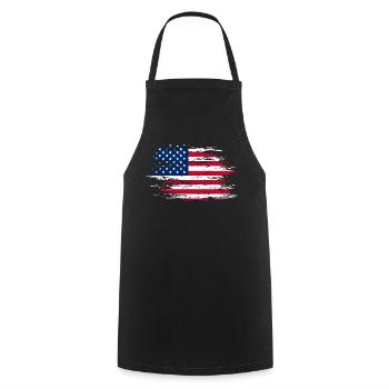 USA flag used - Cooking Apron - black - Front - AI Model Male 185 dark (185cm)