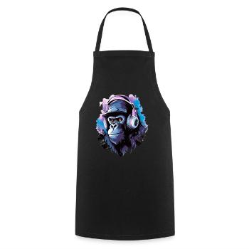 Gorilla Musik Kopfhörer Musik Affe - Kochschürze - Schwarz - Vorne - AI Model Male 185 dark (185cm)