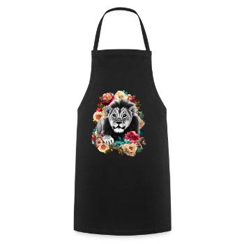 Löwe Blumen - Kochschürze - Schwarz - Vorne - AI Model Male 185 dark (185cm)