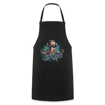 Cool nerdy octopus with glasses and headphones - Cooking Apron - black - Front - AI Model Male 185 dark (185cm)