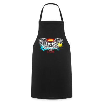 L.Gor stylischer Totenkopf - Kochschürze - Schwarz - Vorne - AI Model Male 185 dark (185cm)
