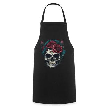 Crâne avec des roses - Tablier de cuisine - noir - Devant - AI Model Male 185 dark (185cm)