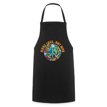 Hippie Peace Sign Peace Flowers Flower Child - Cooking Apron - black - Front - AI Model Male 185 dark (185cm)