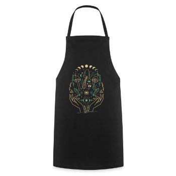 Boho Mushrooms Cottage Core Aesthetic Goblincore - Cooking Apron - black - Front - AI Model Male 185 dark (185cm)