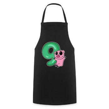 9 Birthday 9 years old with animal motif - nine - Cooking Apron - black - Front - AI Model Male 185 dark (185cm)