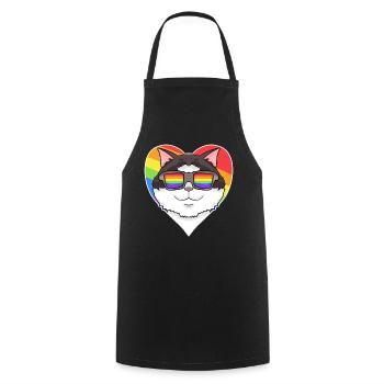 Regenbogen - Katze Ragdoll mit Brille und Herz - Kochschürze - Schwarz - Vorne - AI Model Male 185 dark (185cm)