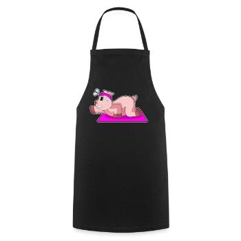 Pig Yoga Fitness Gymnastics - Cooking Apron - black - Front - AI Model Male 185 dark (185cm)