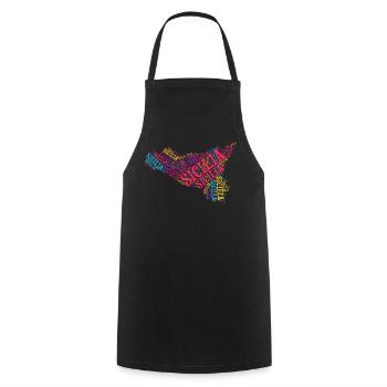 Sicily t-shirt map word cloud trinacria - Cooking Apron - black - Front - AI Model Male 185 dark (185cm)