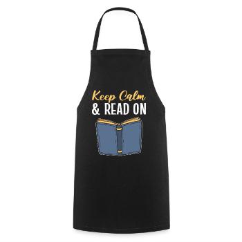 Restez calme et lisez sur Bibliophile - Tablier de cuisine - noir - Devant - AI Model Male 185 dark (185cm)