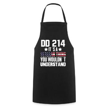 DD-214 C’est une affaire de vétéran - Vétéran - Tablier de cuisine - noir - Devant - AI Model Male 185 dark (185cm)
