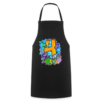 4 birthday 4 years old with animal motif - four - Cooking Apron - black - Front - AI Model Male 185 dark (185cm)