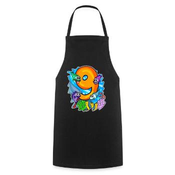 9 years old - 9th birthday with animal motif - Cooking Apron - black - Front - AI Model Male 185 dark (185cm)