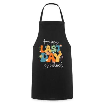 Groovy Happy Last Day of School Teacher Students - Cooking Apron - black - Front - AI Model Male 185 dark (185cm)