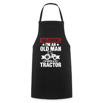 Warning: I'm an old man with a tractor - Cooking Apron - black - Front - AI Model Male 185 dark (185cm)
