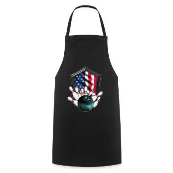 Amerika Flagge USA Bowling Kugel Pin Bowler - Kochschürze - Schwarz - Vorne - AI Model Male 185 dark (185cm)