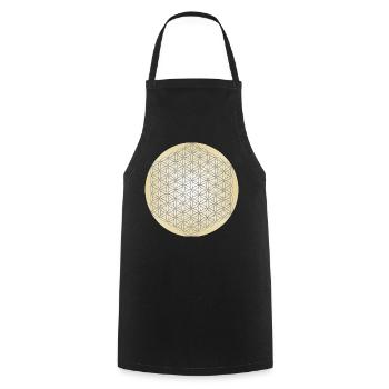 Flower of Life Silver - 5th Dimension - Mandala - Cooking Apron - black - Front - AI Model Male 185 dark (185cm)