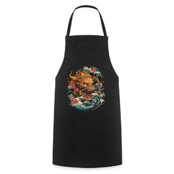 Asiatisch Drache Anime Japanisch Meer Wellen - Kochschürze - Schwarz - Vorne - AI Model Male 185 dark (185cm)