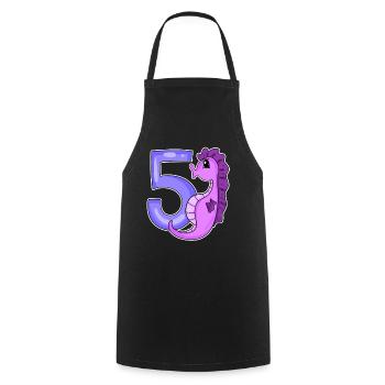 5th Birthday Motif Seahorse - Five Years Old - Cooking Apron - black - Front - AI Model Male 185 dark (185cm)