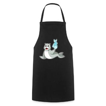 Poisson phoque - Tablier de cuisine - noir - Devant - AI Model Male 185 dark (185cm)