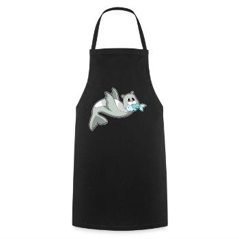Poisson phoque - Tablier de cuisine - noir - Devant - AI Model Male 185 dark (185cm)