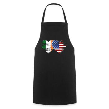 Ireland USA flag heart used - Cooking Apron - black - Front - AI Model Male 185 dark (185cm)