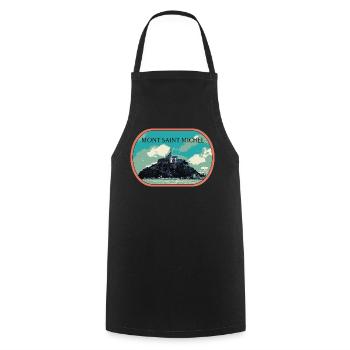 Illustration in blue and green of Mont Saint Michel - Cooking Apron - black - Front - AI Model Male 185 dark (185cm)