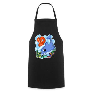 10th Birthday Motif Dolphin - ten years old - Cooking Apron - black - Front - AI Model Male 185 dark (185cm)