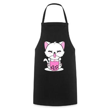Cat Drinking Boba Cat Lover - Cooking Apron - black - Front - AI Model Male 185 dark (185cm)