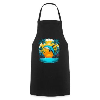 Dolphin Summer Tropical Sunset - Cooking Apron - black - Front - AI Model Male 185 dark (185cm)