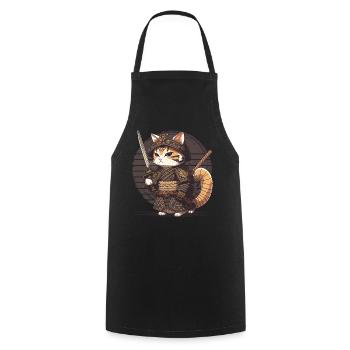 Samurai Cat Kawaii Japanese Ninja Cat - Cooking Apron - black - Front - AI Model Male 185 dark (185cm)