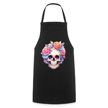 Skulls Skull Blumen Blumenschädel Totenschädel - Kochschürze - Schwarz - Vorne - AI Model Male 185 dark (185cm)