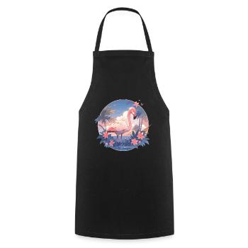 Rosa Flamingo Flamingos Flamingo Urlaub Palmen - Kochschürze - Schwarz - Vorne - AI Model Male 185 dark (185cm)