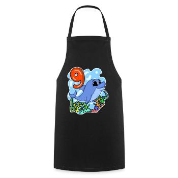 9th Birthday Motif Dolphin - Nine Years - Cooking Apron - black - Front - AI Model Male 185 dark (185cm)