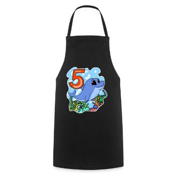 5th Birthday Motif Dolphin - five years - Cooking Apron - black - Front - AI Model Male 185 dark (185cm)