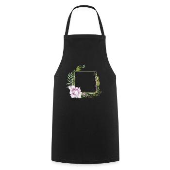 Blumen Grün, Violett, personalisierbar - Kochschürze - Schwarz - Vorne - AI Model Male 185 dark (185cm)