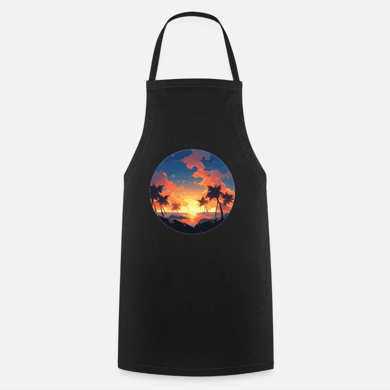 Coucher de soleil sur les palmiers - Tablier de cuisine - noir