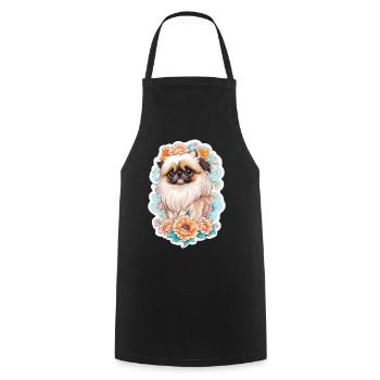 Chien pékinois avec motif de couronne de fleurs - Tablier de cuisine - noir - Devant - AI Model Male 185 dark (185cm)