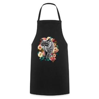 Katze Blumen - Kochschürze - Schwarz - Vorne - AI Model Male 185 dark (185cm)
