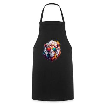 Lion à lunettes de soleil néon - Tablier de cuisine - noir - Devant - AI Model Male 185 dark (185cm)