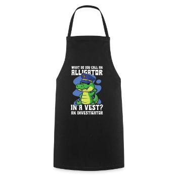 Lustiger Polizei Spruch Alligator Investigator - Kochschürze - Schwarz - Vorne - AI Model Male 185 dark (185cm)