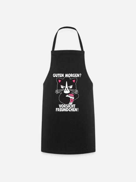 Katze Kaffee Morgenmuffel Langschläfer Geschenk - Kochschürze - Schwarz