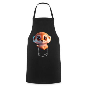 Playful meerkat in breast pocket - Cooking Apron - black - Front - AI Model Male 185 dark (185cm)