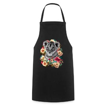 Löwe Blumen - Kochschürze - Schwarz - Vorne - AI Model Male 185 dark (185cm)