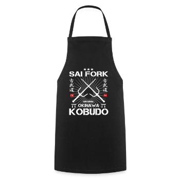 Sai Gabel Kobudo Okinawa Design - Kochschürze - Schwarz - Vorne - AI Model Male 185 dark (185cm)