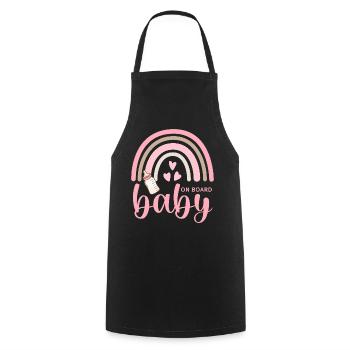 Boho Regenbogen Herzen Babyflasche Baby on Board - Kochschürze - Schwarz - Vorne - AI Model Male 185 dark (185cm)