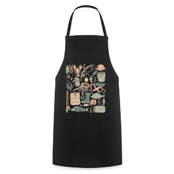 Fishing Doodles Fish Anglers Bait Fishing Hook - Cooking Apron - black - Front - AI Model Male 185 dark (185cm)